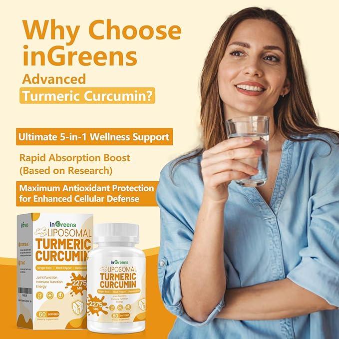 Turmeric Supplement 2275mg, 95% Curcumin, Liposomal Turmeric for Best Absorption, Curcumin Supplement for Joint Support, Bottled in USA - 60 Softgels