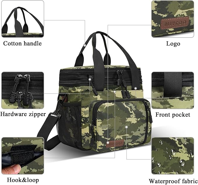 MIYCOO Lunch Bag & Lunch Box for Men Women Double Deck - Leakproof Insulated Soft Large Adult Lunch Cooler Bag for Work (Camouflage, 15L)
