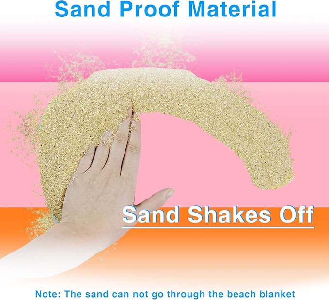 Beach Blanket, Waterproof Sandproof Beach Mat Oversized 79 X 83 Inch for 4-6 Adults, Lightweight Picnic Blanket, Portable Picnic Mat for Outdoor Travel Camping Hiking with 4 Stakes & 4 Corner Pocket