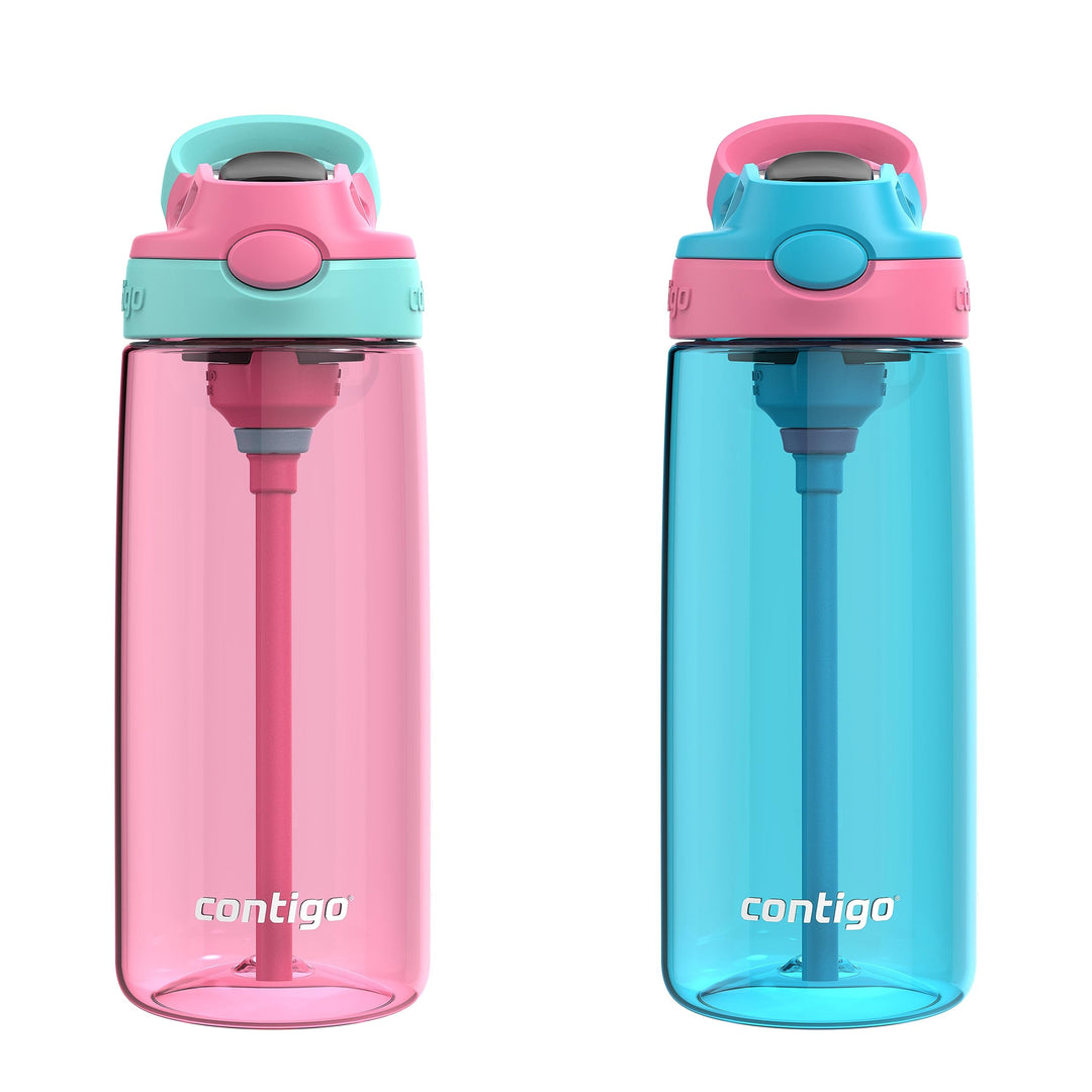 Contigo Aubrey Leak-Proof Spill-Proof Water Bottle, 20oz. 2 Pack, Azalea/Jade & Blue Raspberry/Azalea