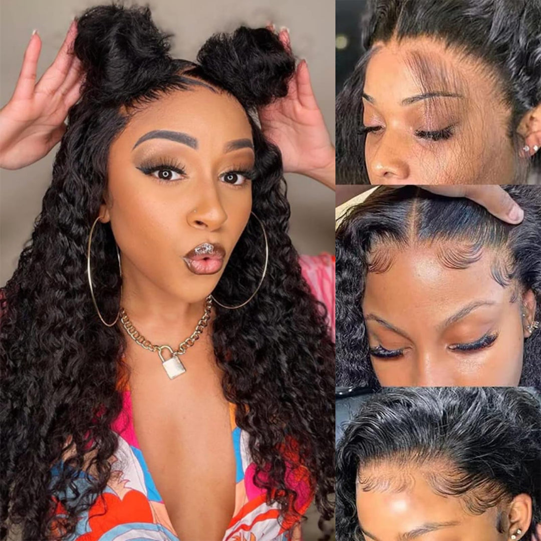 13X6 Deep Wave Lace Front Wigs Human Hair 24 Inch Pre Plucked With Baby Hair Curly Lace Frontal Wigs Human Hair 13X6 Hd Transpar