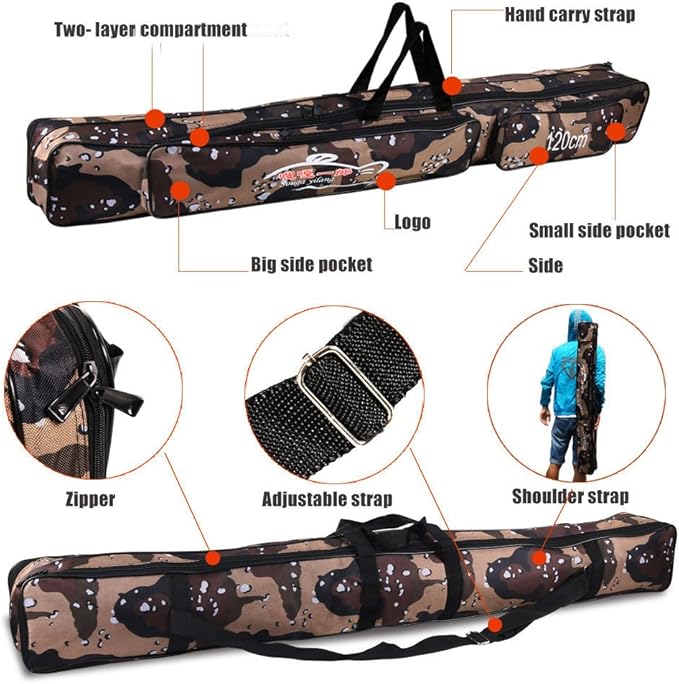 Sougayilang Folding Fishing Rod Case Organizer Pole Storage Bag Rod Reel Tackle Carrier Fishing Rod Bag Fishing Case