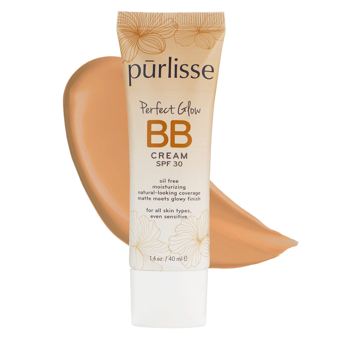 pūrlisse Perfect Glow BB Cream with SPF 30 - Matte Meets Dewy Finish - Enriched with Goji & Hawthorn Berry to Help Improve Skin Texture & Radiance - Medium Golden (1.4 oz)