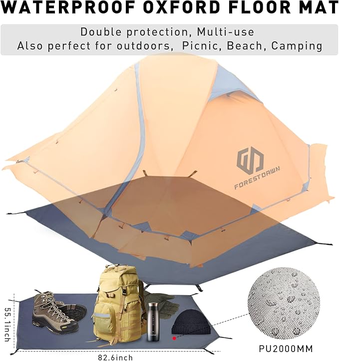 2 Person Camping Tent with 3 Aluminum Alloy Poles, 4 or 3 Season Waterproof Tent, Double Layer,Easy Setup, 2 Doors for Outdoor Hiking,Mountaineering,Survival,Travel