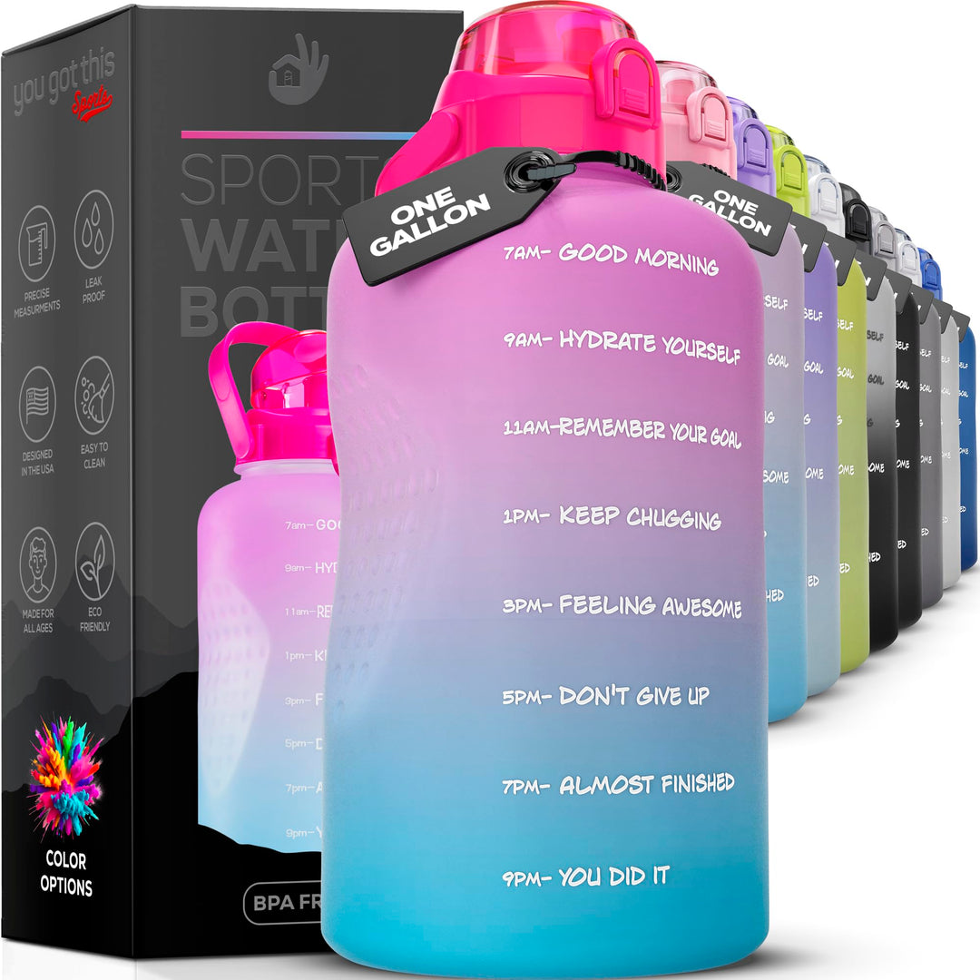YOU GOT THIS LIVING Motivational Water Bottle with Straw & Handle,One Gallon Water Bottle 128 oz/3.8L,Reusable Water Jug, Achieve All-Day Hydration SpillProof, BPA FREE