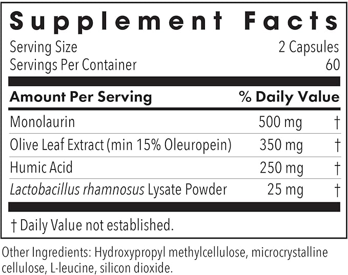 Allergy Research Group Humic-Monolaurin Complex - Immune System Support, Humic Acid Supplements, with Olive Leaf, Vegetarian Capsules - 120 Count