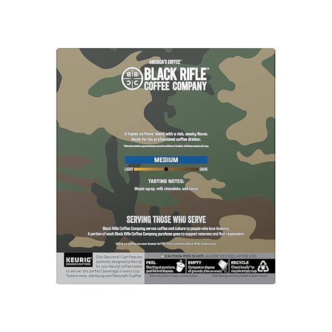 Black Rifle Coffee Company CAF, Medium Roast Coffee Pods with 2X the Caffeine, 32 Single Serve Coffee Pods