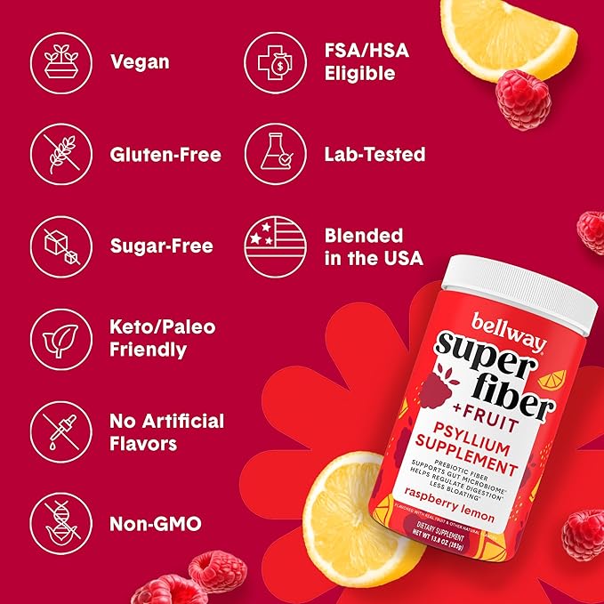 Bellway Super Fiber Powder + Fruit, Raspberry Lemon Super Fiber Packets + Fruit, Raspberry Lemon