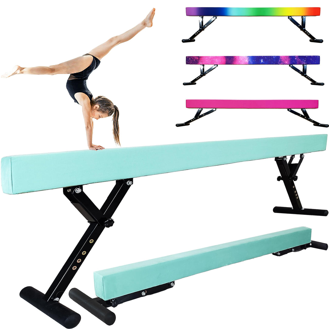 Seliyoo Adjustable Balance Beam Gymnastics Beam high and Low Floor Beam for Kids Home Training,Competition Gymnastic Equipment for All Skills with Weight Limit 500 LBS (Mint Greens, 7"-29")