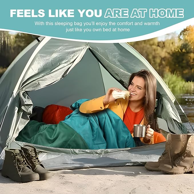 AGEMORE Sleeping Bag for Adults, Double and Single Size, Lightweight Portable Camping Sleeping Bag with Draft Tubes, Fit for Warm & Cold Weather Camping Hiking Backpacking Or Traveling