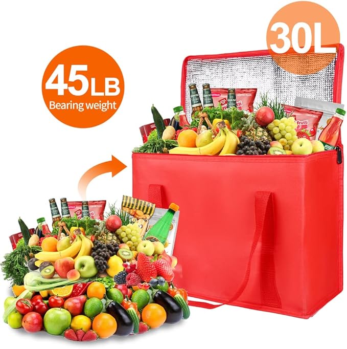 Insulated Reusable Grocery Shopping Bags, 4 Packs