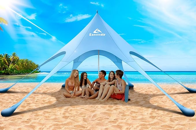 Beach Tent Sun Shelter & Portable Beach Canopy UPF 80+ UV Protection, Beach Shade Canopy with 6 Sandbags, Sand Shovel Ground Pegs for Outdoor Camping, Picnics (12x12ft, Sky Blue)