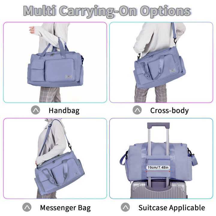 FIORETTO Women's Water-Resistant Gym Duffle Bag with Shoes Compartment, 37L Capacity, Multi-Functional, Ideal for Travel, Gym, Sports, Weekender, with Toiletry Bag, Blue