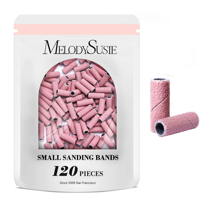 MelodySusie 120 Pcs Nail Drill Bits Small Sanding Bands for 3.1mm Mandrel Bit, 240 Extreme Fine Grit Nail File for Acrylic Nails Gel Manicures and Pedicure, Pink (Only Sanding Bands)