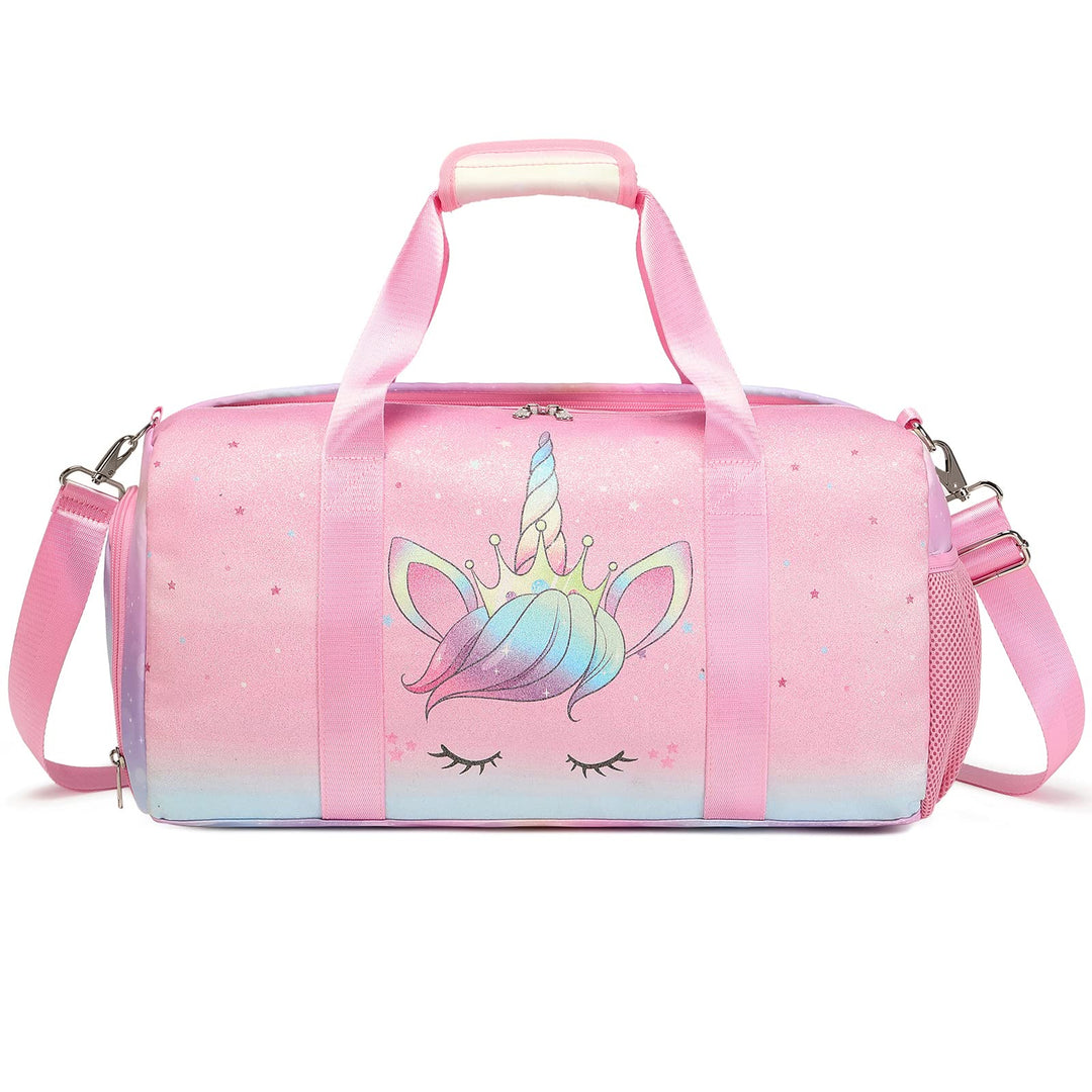 Dance Bag for Girls Unicorn Glitter Rainbow Duffle Bag Ballet Bag for Girls Travel Overnight Bag Girls Sports Gym Bag with Shoe Compartment