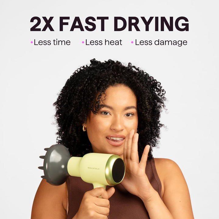 Wavytalk 1875W Ionic Hair Dryer | Diffuser & Comb for Curly Hair | Green