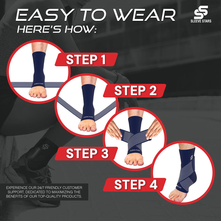 Sleeve Stars Ankle Support for Ligament Damage & Sprained Ankle, Plantar Fasciitis Support & Achilles Tendonitis Pain Relief, Ankle Brace for Women & Men w/Compression Ankle Strap (Single/Navy Blue)