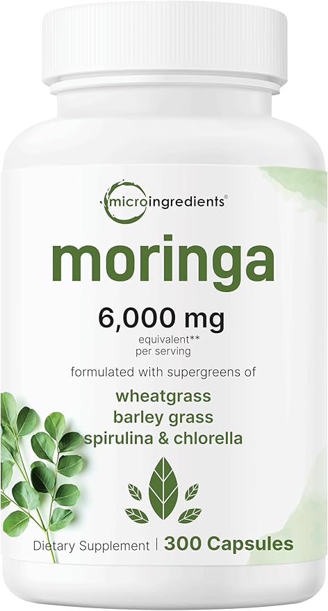 Micro Ingredients Oil of Oregano Softgels 300 Count & Moringa Oleifera 6,000mg Equivalent 300 Capsules Bundle 2 Pack | Carvacrol & Thymoquinone | Antioxidant Supplement