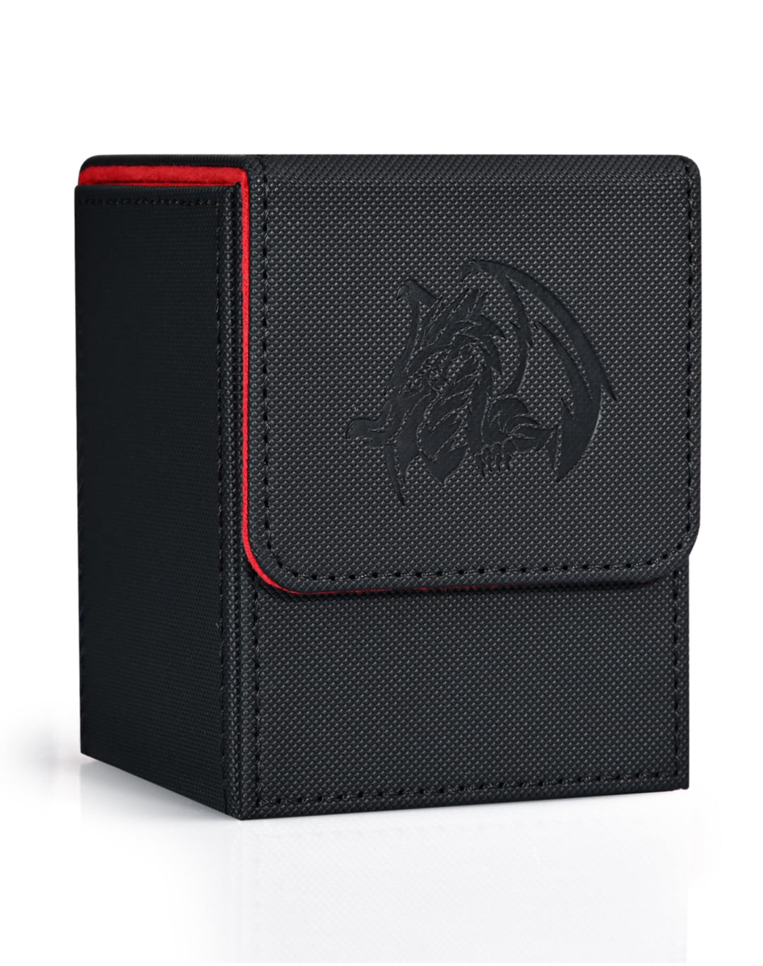 ZLCA Card Deck Box for Trading Cards with 2 Dividers, Card Storage Box Fits 100+ Single Sleeved Cards, PU Leather Card Deck Case Holder for Magic Commander TCG CCG （Black&Red,Emperor Dragon）
