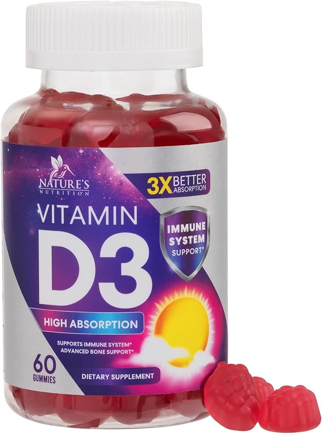 Vitamin D3 Supplement Gummy 5000 IU (125 mcg) Dietary Vitamins D for Men & Women - Bone, Teeth, Muscle & Immune Health Support, High Potency VIT D3 Nature's Non-GMO & Gluten Free - 60 Gummies