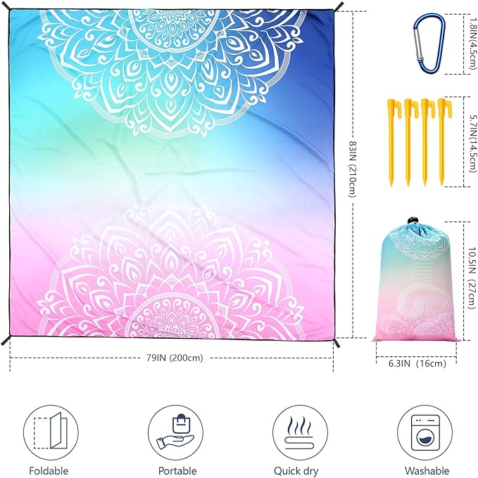 AISPARKY Beach Blanket Waterproof Sandproof, Oversized Large Beach Mat 79" X 83"/120"x108" for 1-8 Adults, Quick Drying&Compact&Lightweight, Picnic Mat Vacation Essentials for Beach Camping Travel