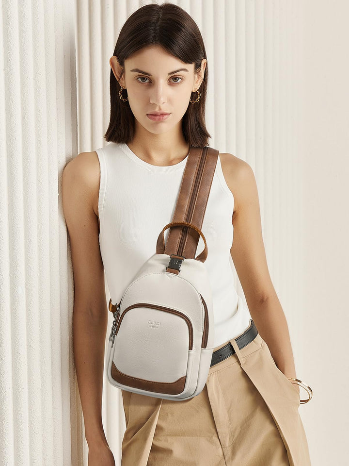 CLUCI Sling Bags for Women,Small Backpack for Women, Leather Sling Backpack Convertible Crossbody Bags for Women Travel