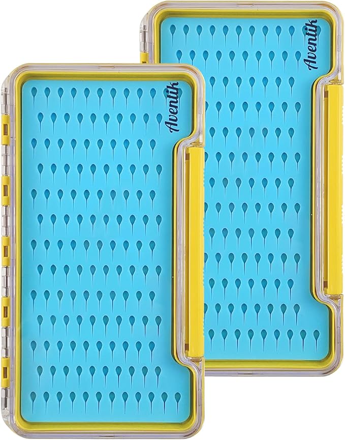 AVENTIK EUPHENG Fly Fishing Boxes Silicone Super Slim Fishing Storage Fishing Tackle Case Waterproof Pocket 7.36"X4.02"X0.63"/5.39"X3.74" X0.63'' (2PC-G048LT blue silicone:7.36"X4.02"X0.63")