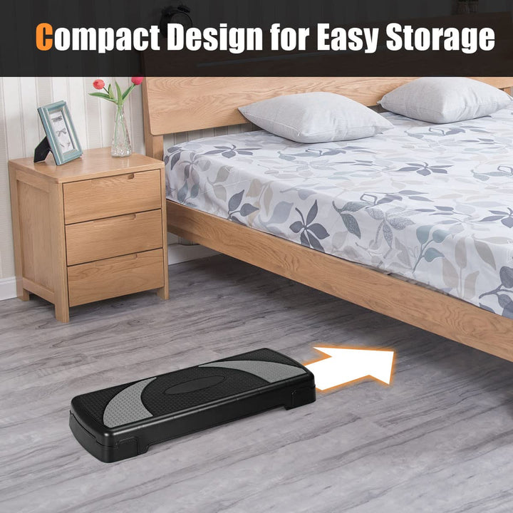 GOPLUS 31" Aerobic Exercise Stepper Deck, Adjustable Fitness Workout Step Platform Trainer with Risers, 4”6”8”Levels Height-Adjustable, for Home Gym and Office (Black+Gray)