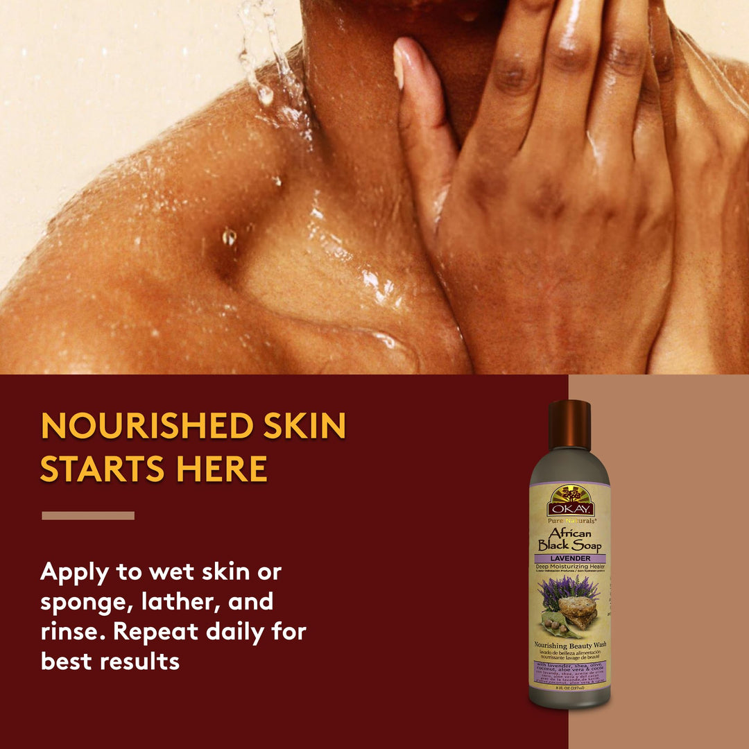 OKAY AFRICAN BLACK SOAP LIQUID with LAVENDER 8oz / 237ml