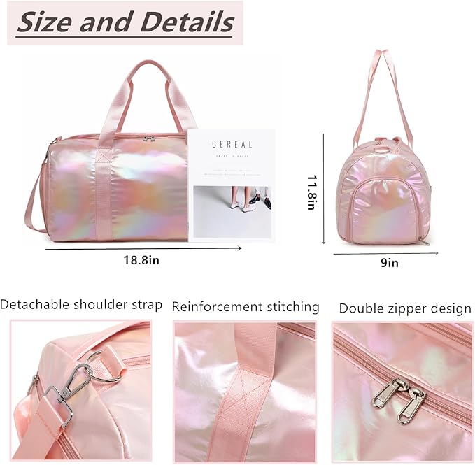 Girls Sports Duffel Bags Woman Travel Bag Overnight Duffle Bag Kids Sports Gym Bag With Shoe Compartment Wet Pocket (Matte Pink)