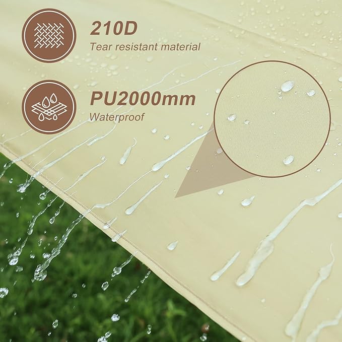 P1ancamp 10×10FT Camping Tarp with 2×6.6FT Poles, Waterproof & Lightweight Tent Tarp, Rain Fly Sun Shelter, 210D Oxford UPF50+ Shelter can Used with Car,Tent & Hammock for Picnic, Garden & Outdoor