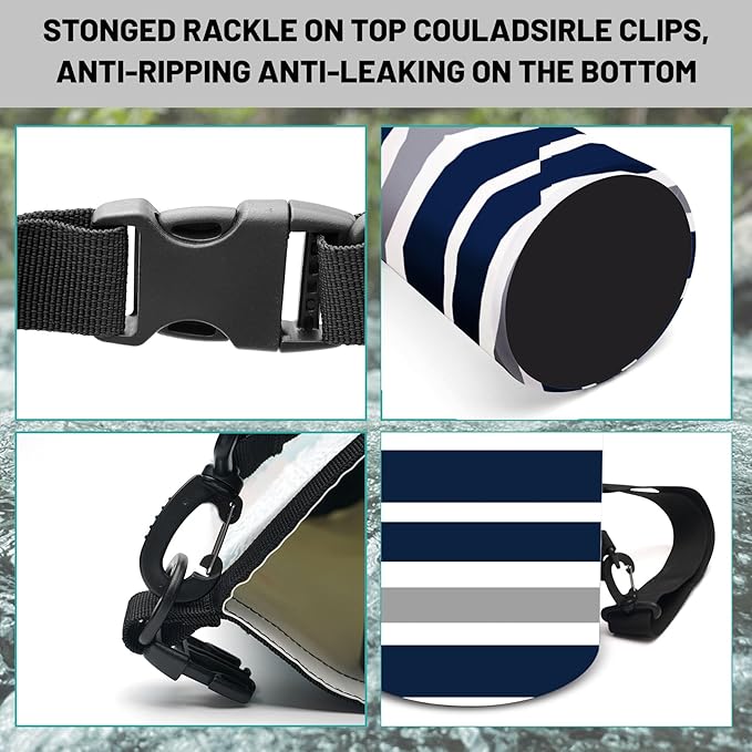 Waterproof Dry Bag,Roll Top Navy Blue and Gray Stripes Waterproof Backpack 5L/10L/20L Floating and Lightweight Bags for Kayaking, Boating, Fishing, Swimming and Camping with Waterproof Phone Case