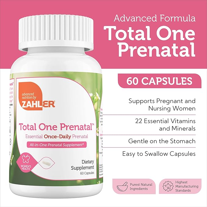 Zahler - Total One Prenatal Vitamins for Women (60 Count) Daily Multi Vitamin Prenatals with Folic Acid, Iron, Zinc & 19 Other Essential Vitamins & Minerals - Kosher Pre Natal Multivitamin Capsules