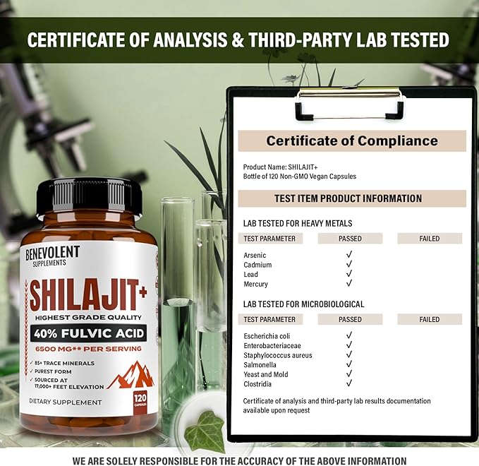 6,500mg Shilajit Supplement with 40% Fulvic Acid (High Absorption) | Shilajit Mineral Supplement with 85+ Trace Minerals for Energy, Performance & Immune Health - 120 Capsules