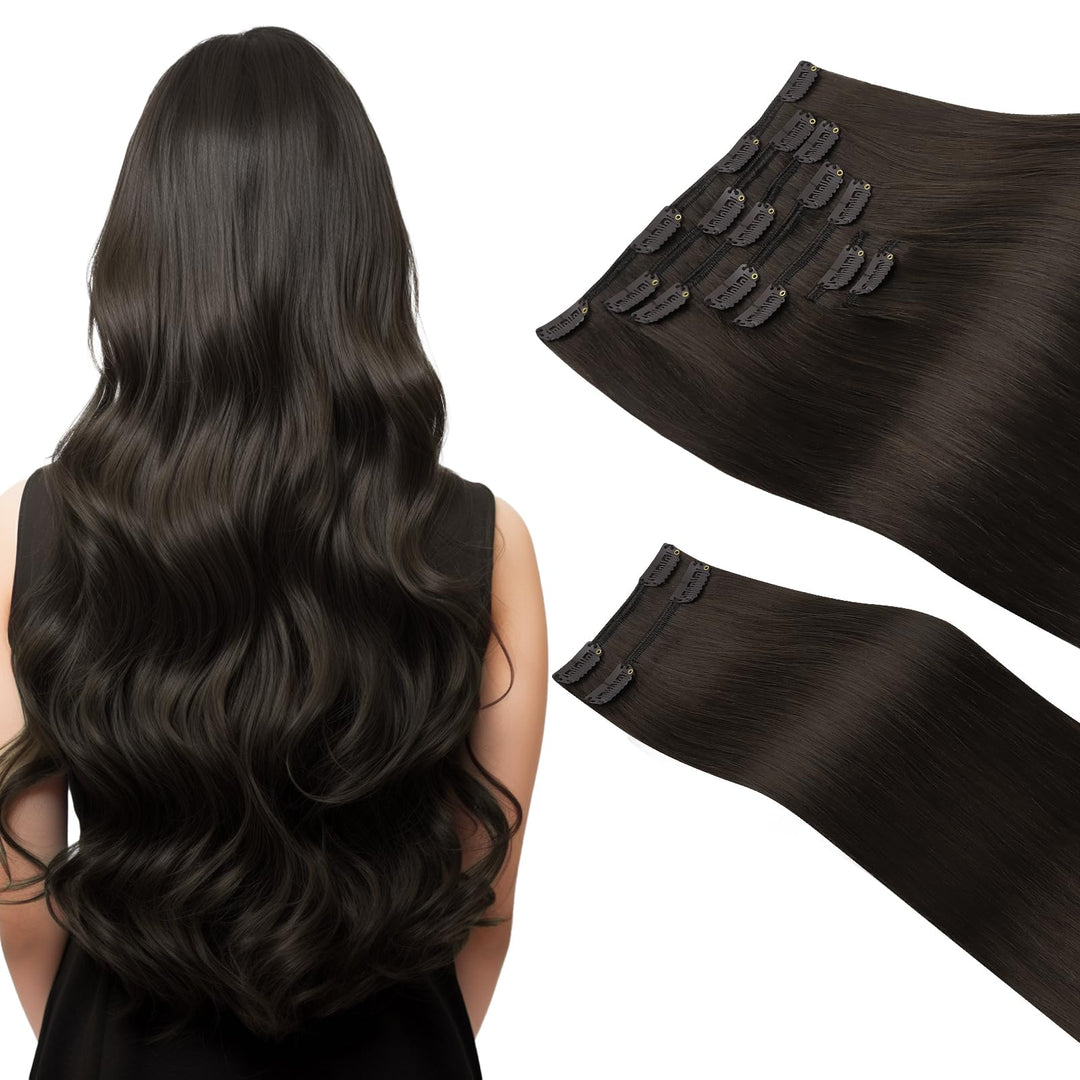Hotbanana Clip In Hair Extensions Real Human Hair 140G 9Pcs 20 Inch Dark Brown Clip In Human Hair Extensions Straight Remy Hair