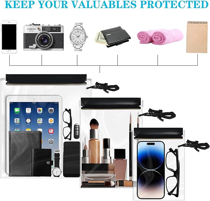 15 Pack Waterproof Bags Clear Water Tight Pouch Holder 3 Sizes Dry Bags Boating Waterproof Cases Sealable Phone Pouch for iPhone iPad Maps Camera Document Holder Kayaking Swimming Beach