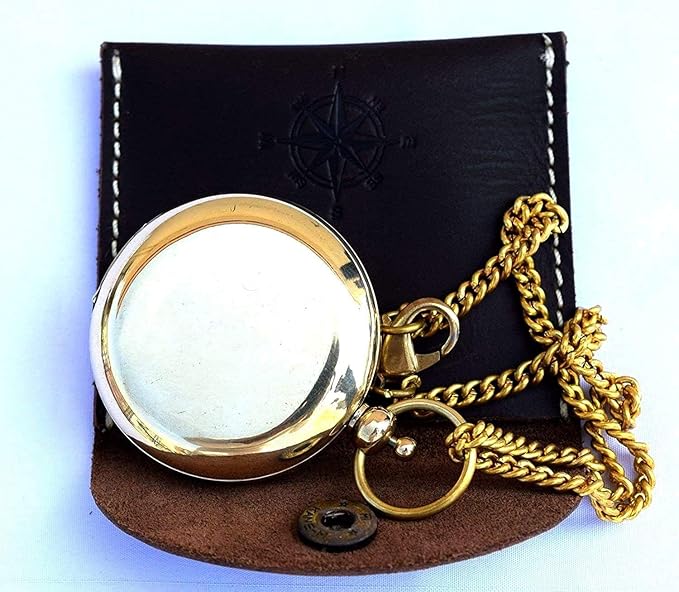 VERTERIS Nautical Vintage Compass Solid Brass Compass in a Black Leather Case
