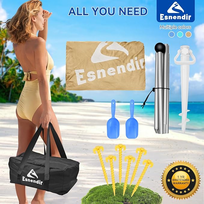 Beach Tent Sun Shelter & Portable Beach Canopy UPF 80+ UV Protection, Beach Shade Canopy with 6 Sandbags, Sand Shovel Ground Pegs for Outdoor Camping, Picnics (Beige,12x12FT)