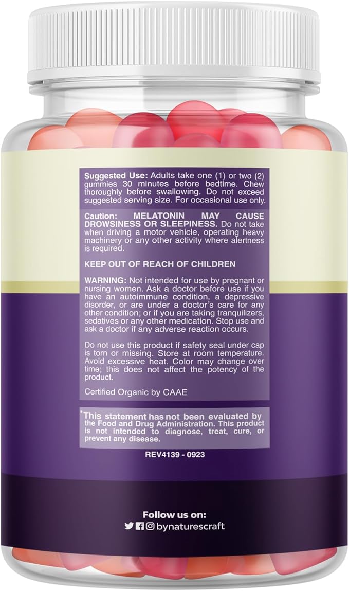 Organic Melatonin Gummies 10mg per Serving - Fast Acting Tasty Sleep Gummies for Adults Extra Strength Melatonin 10mg for Adults Enhanced Sleep Quality & Duration - Non GMO Organic & Vegan (60 Days)