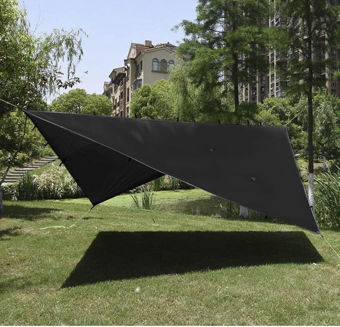 Gold Armour Rainfly Tarp Hammock, Premium 20ft x 14.3ft Rain Fly Cover, Waterproof Ultralight Camping Shelter Canopy, Must Have Camping Accessories Camping Essential (Black)