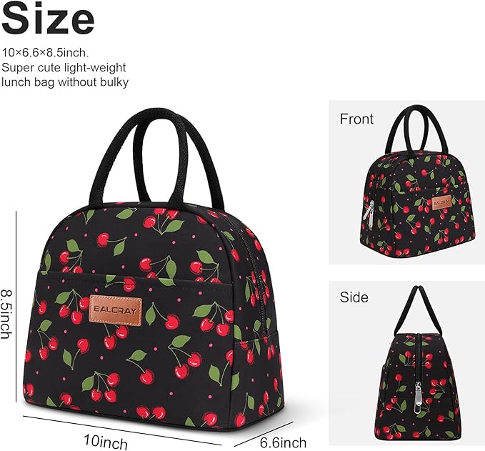 BALORAY Lunch Bag for Women Men Insulated Lunch Box for Adult Reusable Lunch Tote Bag for Work, Picnic or Travel (Cherry, M)