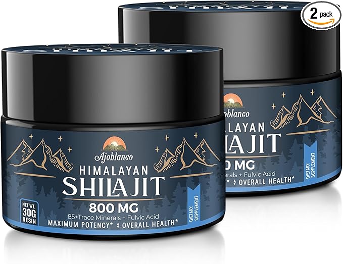 Ajoblanco 800 Mg Himalayan Shilajit Resin, Shilajit Pure Himalayan Organic, Shilajit Supplement with Purity, High Dosage & Potency for Energy, Strength & Immunity, Men & Women, 30 Grams, Pack of 2