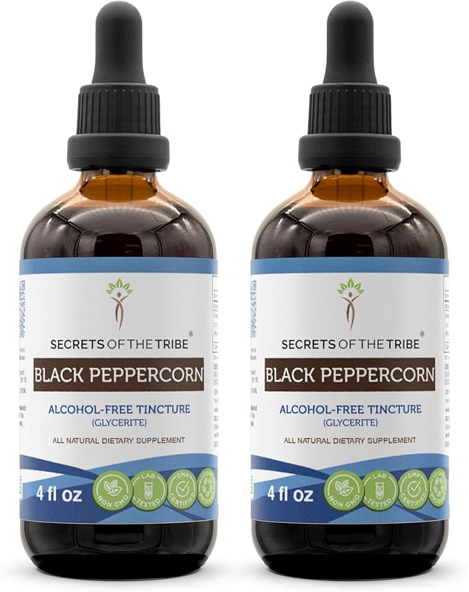 Secrets of the Tribe Black Peppercorn Alcohol-Free Liquid Extract, USDA Organic Black Peppercorn (Piper nigrum) Tincture Supplement (2x4 FL OZ)