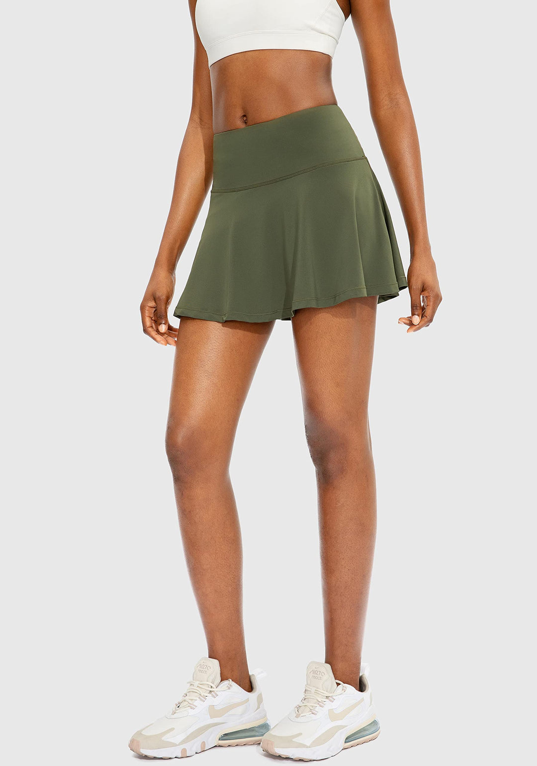 SANTINY Pleated Tennis Skirt for Women with 4 Pockets Women's High Waisted Athletic Golf Skorts Skirts for Running Casual (Army Green_XXS)