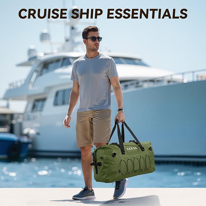 HEETA Waterproof Duffel Bag Motorcycle Dry Bag Backpack, Extra Large Rolltop Travel Duffle Bags with Straps & Handles for Kayaking Rafting Boating Canoeing Camping Gym Beach (Green, 60L)