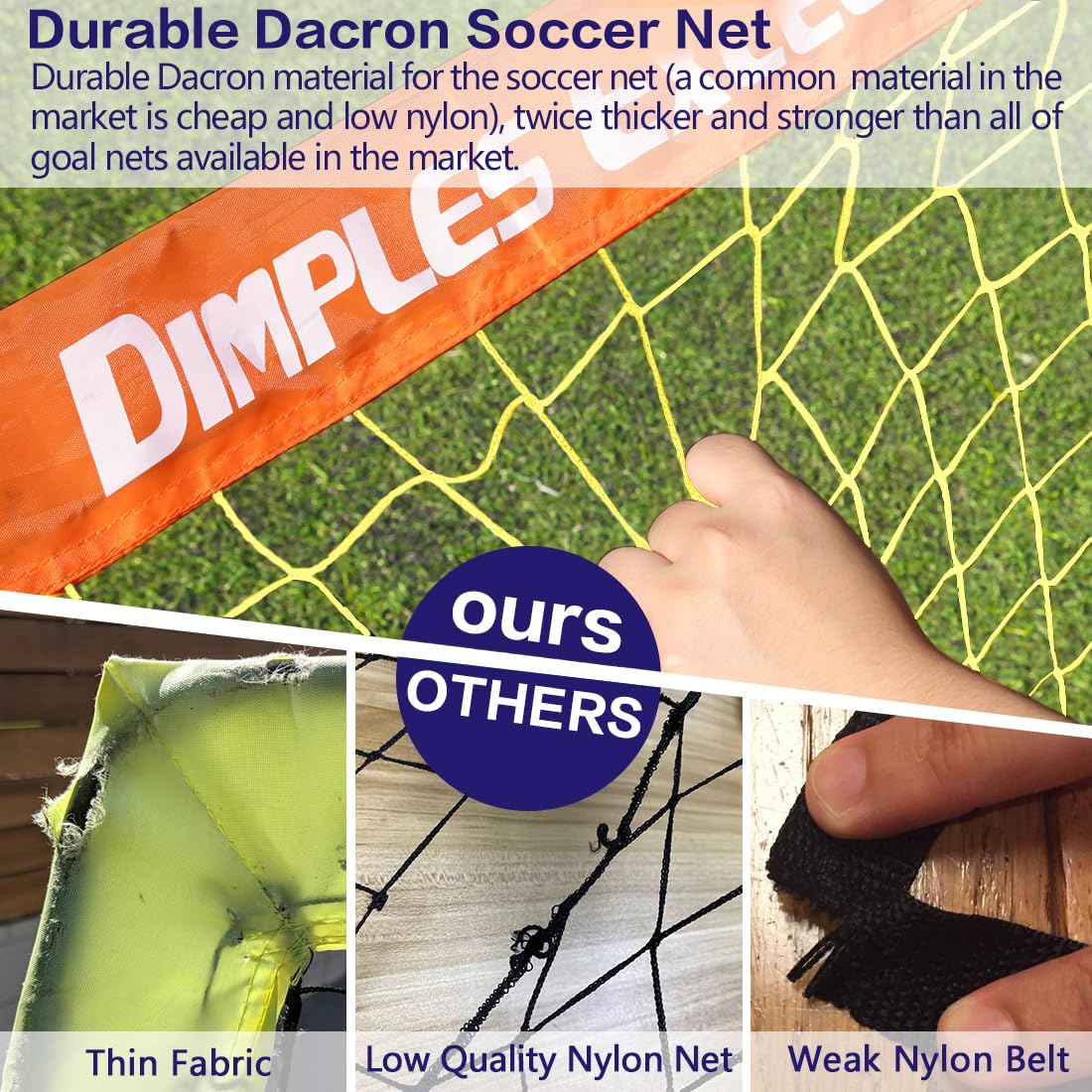 Dimples Excel Soccer Goals Kids Soccer Net for Backyard (7x5 FT 2 Set, Orange Black)