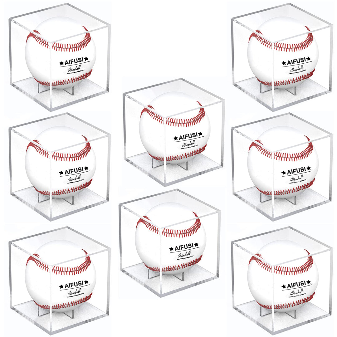 Baseball Display Case, UV Protected Acrylic Cube Baseball Holder Square Clear Box Memorabilia Display Storage Sports Official Baseball Autograph Display Case - Fits Official Size Ball(8 Pack