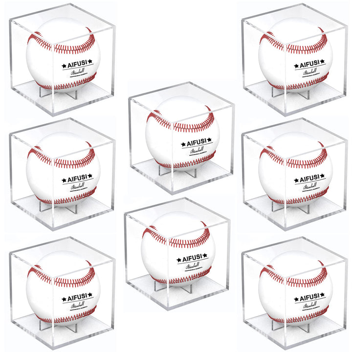 Baseball Display Case, UV Protected Acrylic Cube Baseball Holder Square Clear Box Memorabilia Display Storage Sports Official Baseball Autograph Display Case - Fits Official Size Ball(8 Pack