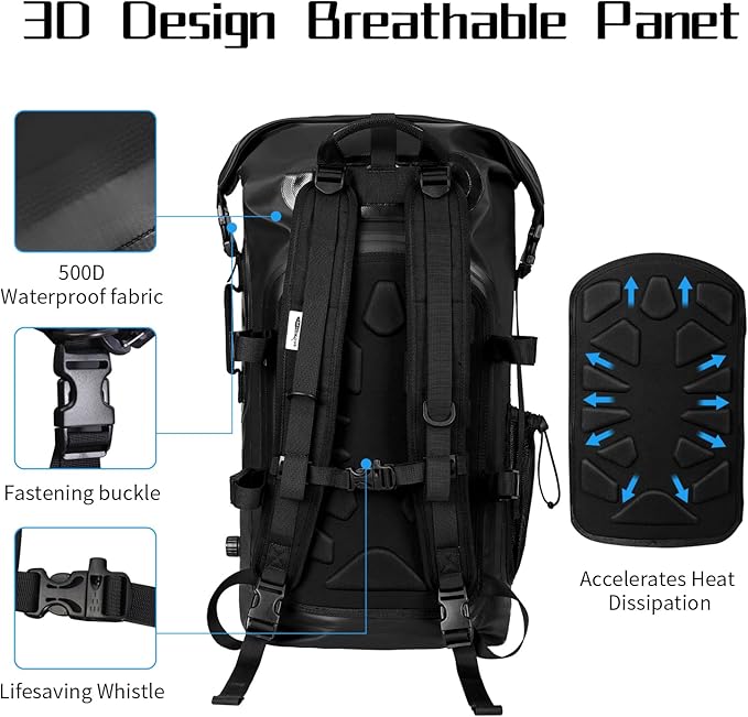 Waterproof Backpack for Men and Women - Roll-Top Floating Dry Bag Backpack for Kayaking, Rafting, Boating, Beach (Black)