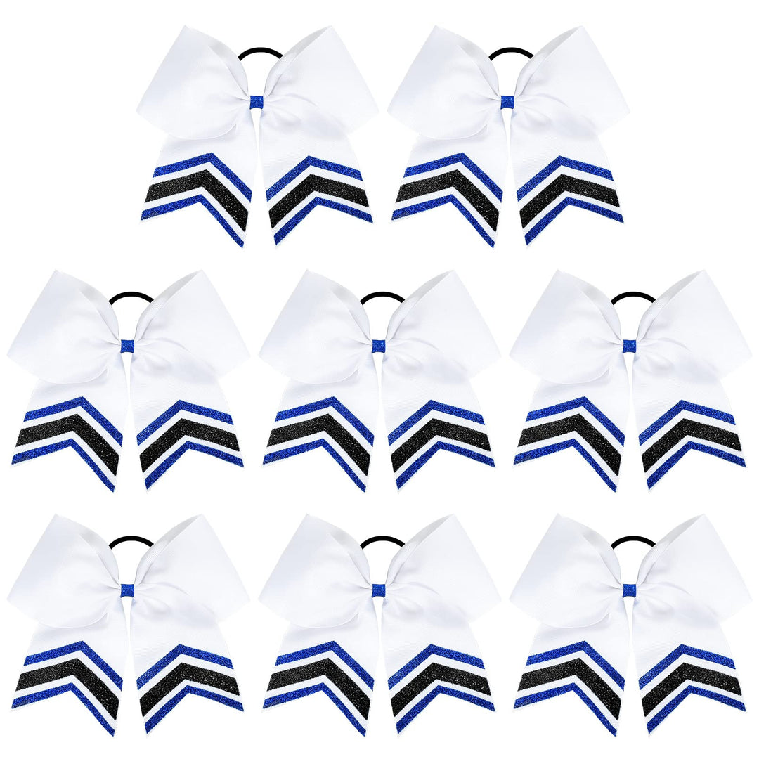 Deeka 8Pcs Large Glitter Cheer Bows Shiny 7'' Cheer Hair Bows Ponytail Holder Handmade For Cheerleader Girls Softball Sports -Ro
